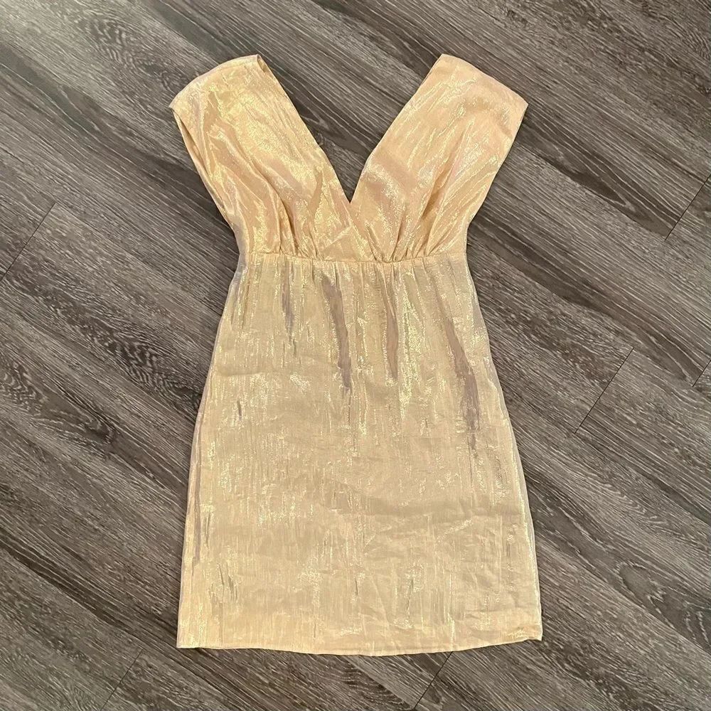 Loeffler Randall gold metallic silk cocktail dress